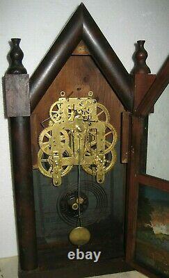 Antique Seth Thomas Connecticut Gothic Steeple Chime Clock Brass Spring Working