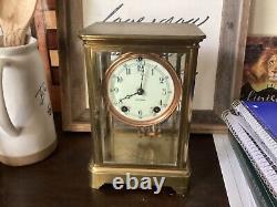 Antique Seth Thomas Crystal Regulator Brass & Glass Mantel Clock WithKey