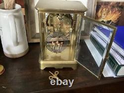 Antique Seth Thomas Crystal Regulator Brass & Glass Mantel Clock WithKey