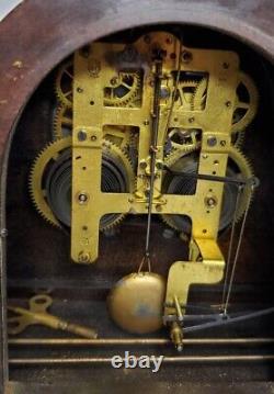 Antique Seth Thomas Desk Clock Model 89L Chime Cymbal #5 Mahogany Wood Case