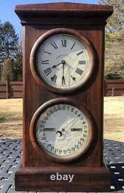 Antique Seth Thomas Double Dial Calendar Clock 8 Day, Time/strike