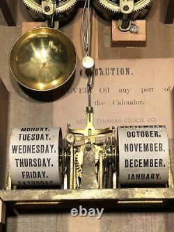 Antique Seth Thomas Double Dial Calendar Clock 8 Day, Time/strike