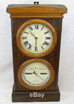 Antique Seth Thomas Double Dial Office Calendar Wall Shelf Clock