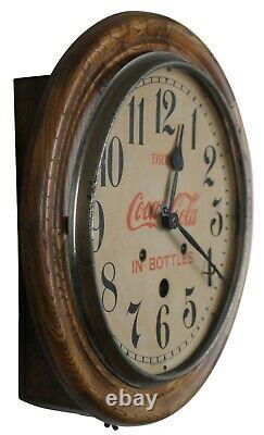 Antique Seth Thomas Drink Coca Cola Bottles Round Oak Wall Clock Peekaboo 16