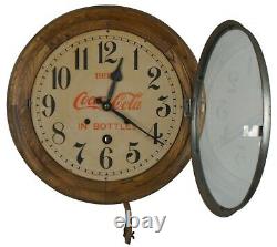 Antique Seth Thomas Drink Coca Cola Bottles Round Oak Wall Clock Peekaboo 16