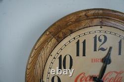 Antique Seth Thomas Drink Coca Cola Bottles Round Oak Wall Clock Peekaboo 16