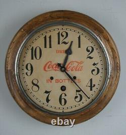 Antique Seth Thomas Drink Coca Cola Bottles Round Oak Wall Clock Peekaboo 16