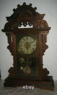 Antique Seth Thomas Eclipse 8 Day Ball-top Shelf Mantle Clock Working With Alarm
