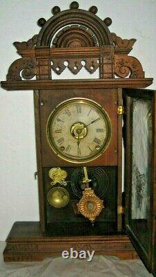 Antique Seth Thomas Eclipse 8 Day Ball-top Shelf Mantle Clock Working With Alarm