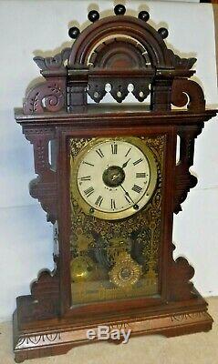Antique Seth Thomas Eclipse Ball Top Shelf Parlor Mantle Clock Working With Alarm