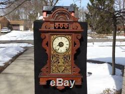 Antique Seth Thomas Eclipse Balltop Walnut Wall Clock Original Painted Glass