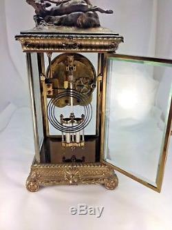 Antique Seth Thomas Empire #13 The Hunt Dog & Elk Motif Crystal Regulator Clock