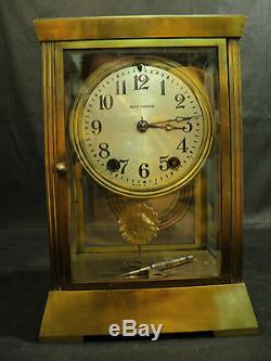 Antique Seth Thomas Empire Brass Crystal Regulator Clock, Unusual Pendulum