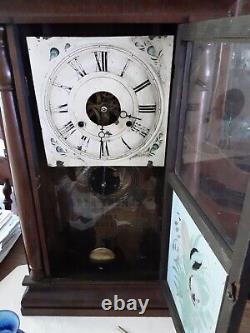 Antique Seth Thomas Empire Weights Driven Clock Working with reverse painting