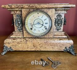 Antique Seth Thomas Faux Marble Adamantine Mantle Clock Patent 1880