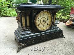 Antique Seth Thomas Four Column Bell Gong Mantle Clock Runs Well