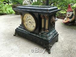 Antique Seth Thomas Four Column Bell Gong Mantle Clock Runs Well