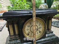 Antique Seth Thomas Four Column Bell Gong Mantle Clock Runs Well