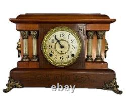 Antique Seth Thomas Four Pillar Loin Head Mantel Clock Hourly Strike Half Hour