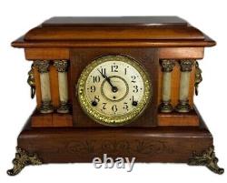 Antique Seth Thomas Four Pillar Loin Head Mantel Clock Hourly Strike Half Hour