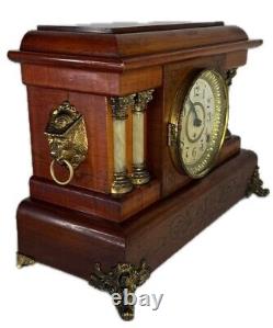 Antique Seth Thomas Four Pillar Loin Head Mantel Clock Hourly Strike Half Hour