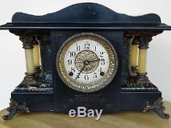 Antique Seth Thomas Four Pillars Mantle Clock All Original Black Adamantine