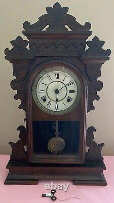 Antique Seth Thomas Gingerbread 8 Day Mantle Clock WithWalnut Case EC WORKS GREAT