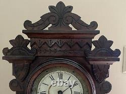 Antique Seth Thomas Gingerbread 8 Day Mantle Clock WithWalnut Case EC WORKS GREAT