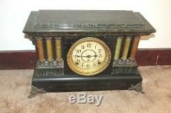 Antique Seth Thomas Green Adamantine 6 Pillar Mantel Mantle Clock Shelf