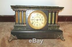 Antique Seth Thomas Green Adamantine 6 Pillar Mantel Mantle Clock Shelf