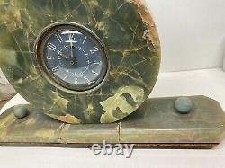 Antique Seth Thomas Green Onyx Marble Mantle Desk Clock Electric Works