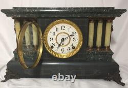 Antique Seth Thomas Green Wind Up Mantle Clock Working Condition