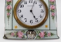 Antique Seth Thomas Guilloche Enamel Sterling Silver Travel Desk Clock
