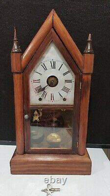 Antique Seth Thomas Key Wind Alarm Steeple Everyday Clock With Key 19th Century