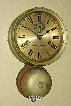 Antique Seth Thomas MONITOR Outside Bell Ship's Strike Wall Clock Working 1879