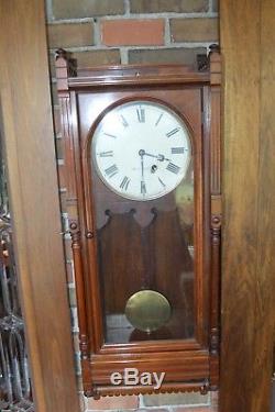 Antique-Seth Thomas Mahogany Queen Anne Wall Clock-Ca. 1880 Keeps Perfect Time