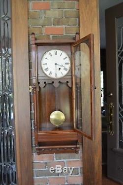 Antique-Seth Thomas Mahogany Queen Anne Wall Clock-Ca. 1880 Keeps Perfect Time