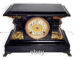 Antique Seth Thomas Mantel Clock Adamantine Marbled Paint Glossy Black Case