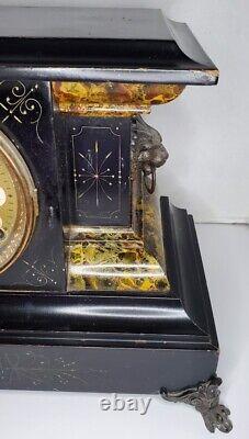 Antique Seth Thomas Mantel Clock Adamantine Marbled Paint Glossy Black Case