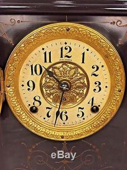 Antique Seth Thomas Mantel Clock Fancy Column Design Painted Wood Case Running