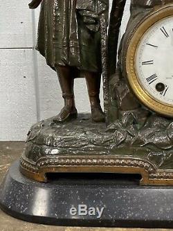 Antique Seth Thomas Mantel Clock Rebecca at the Well c1870 Painted Spelter