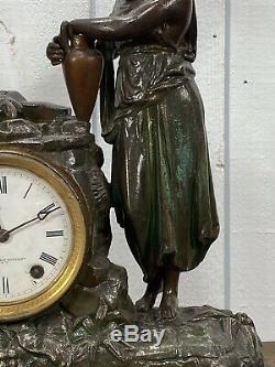 Antique Seth Thomas Mantel Clock Rebecca at the Well c1870 Painted Spelter