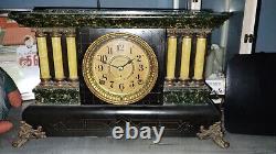 Antique Seth Thomas Mantle Clock Adamantine 6 Pillar Lion Heads