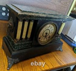 Antique Seth Thomas Mantle Clock Bakelite Pillar Lion Head Black Adamantine Vtg