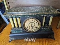 Antique Seth Thomas Mantle Clock Bakelite Pillar Lion Head Black Adamantine Vtg