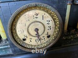 Antique Seth Thomas Mantle Clock Bakelite Pillar Lion Head Black Adamantine Vtg