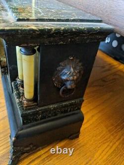 Antique Seth Thomas Mantle Clock Bakelite Pillar Lion Head Black Adamantine Vtg