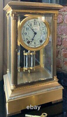 Antique Seth Thomas Mantle Clock Brass Beveled Glass Case 14 Tall 8 Day Chime