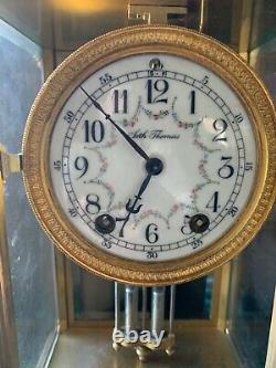 Antique Seth Thomas Mantle Clock Brass Beveled Glass Case 14 Tall 8 Day Chime