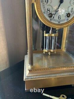 Antique Seth Thomas Mantle Clock Brass Beveled Glass Case 14 Tall 8 Day Chime